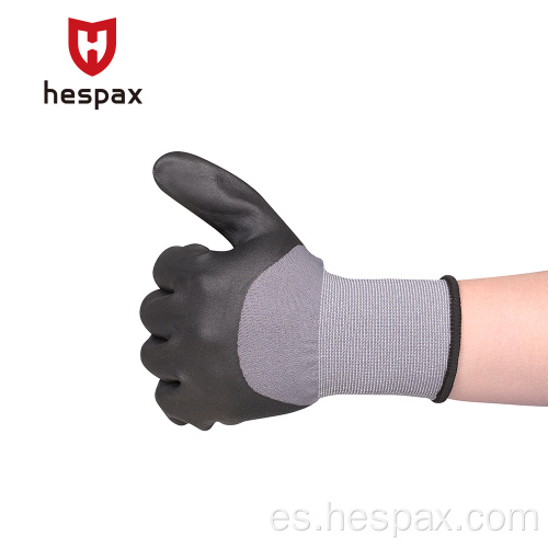 Guantes de trabajo recubierto de nitrilo anti-aceite de nylon de seguridad hespax